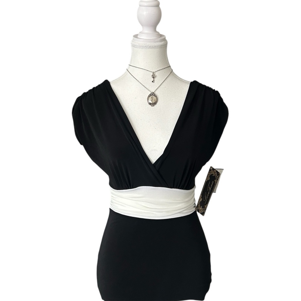 Y2K “Love Tease” Black and White V-Neck Babydoll Style Open Back Top